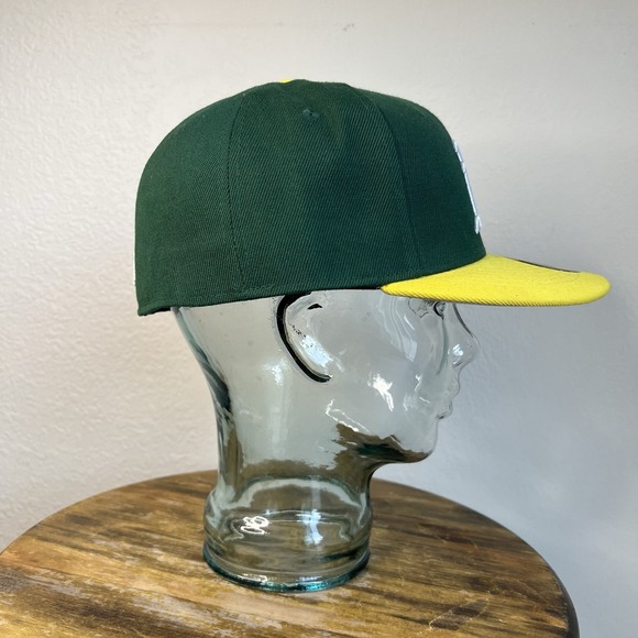 New Era Oakland Athletics Hat Green/Yellow Plain Logo Fitted Cap Size Men 7 5/8 - Picture 3 of 7